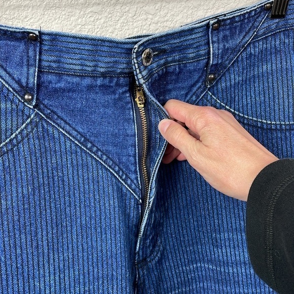 Vintage Blaze V Seam Mom Jean Stripe Blue Ultra High Rise Bareback - Picture 3 of 12